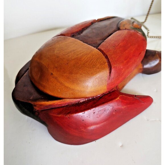 Vintage Folk Art Hand-Carved WOOD FROG 2 Piece Trinket Box 10" x 7" - Picture 8 of 16